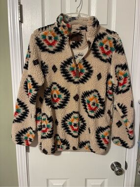 Cozy Patterned Sherpa Quarter-Zip Pullover - Cream Multi